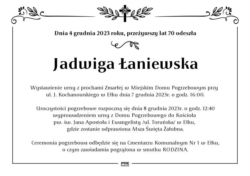 Jadwiga Łaniewska - nekrolog